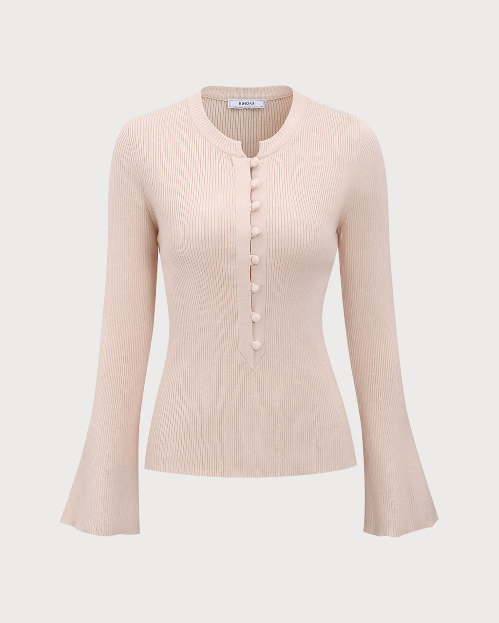 The Apricot Round Neck Button Up Knit Top - RIHOAS - 06