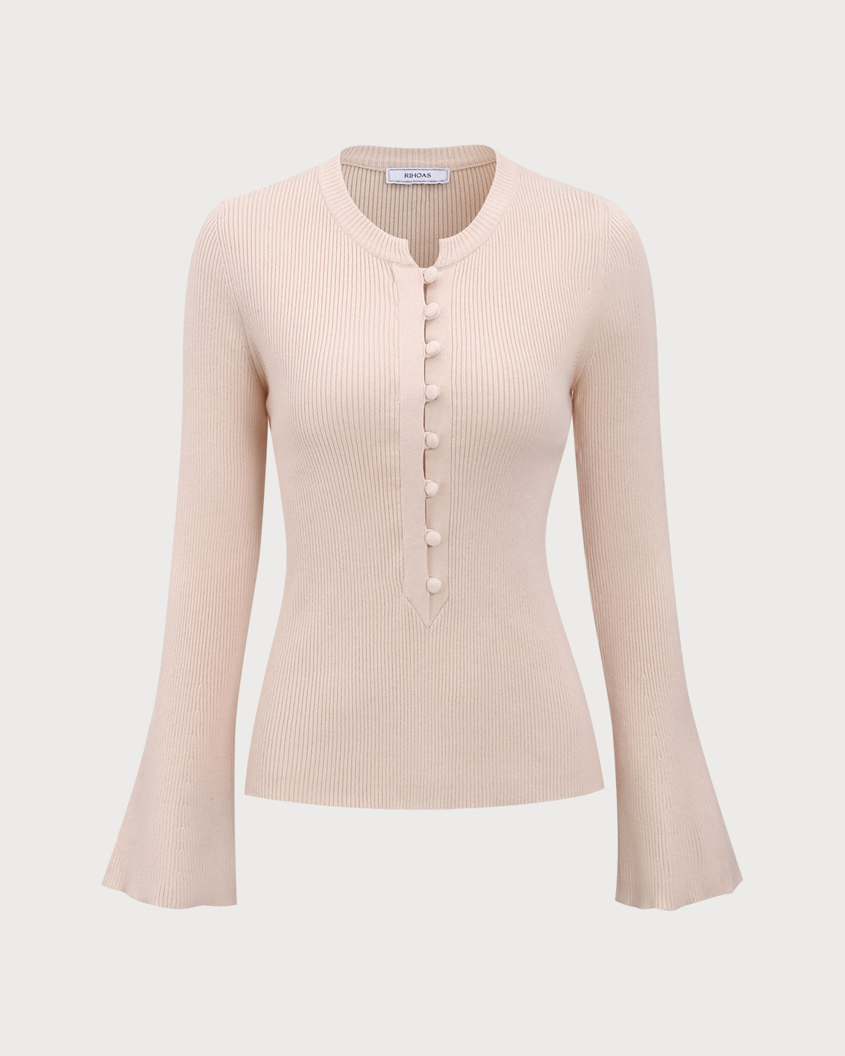 The Apricot Round Neck Button Up Knit Top - RIHOAS - 06