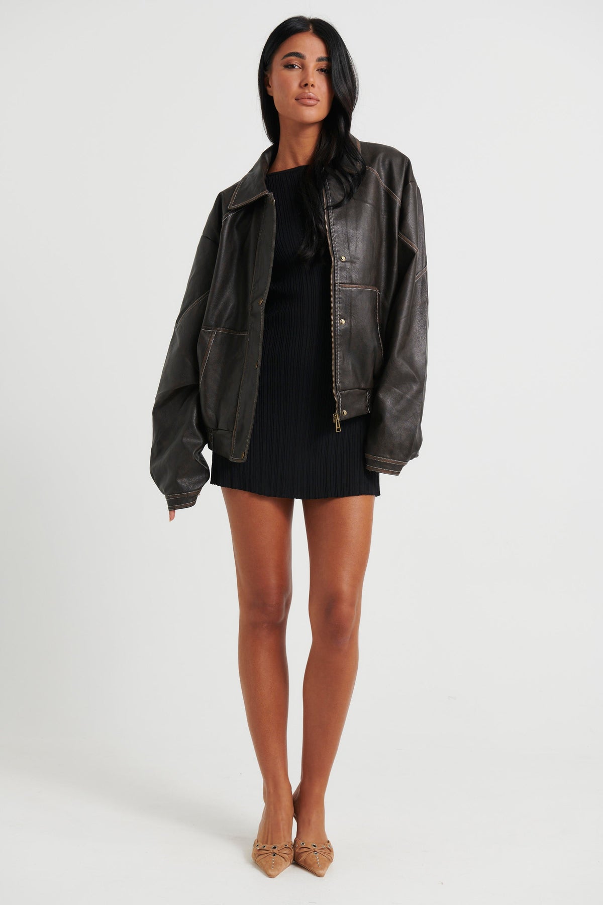 Jorja Bomber Jacket Vintage Charcoal Brown