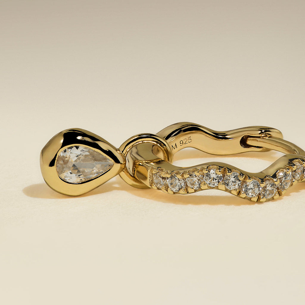Scalloped Crystal Charm Huggies in Gold-Astrid &amp; Miyu