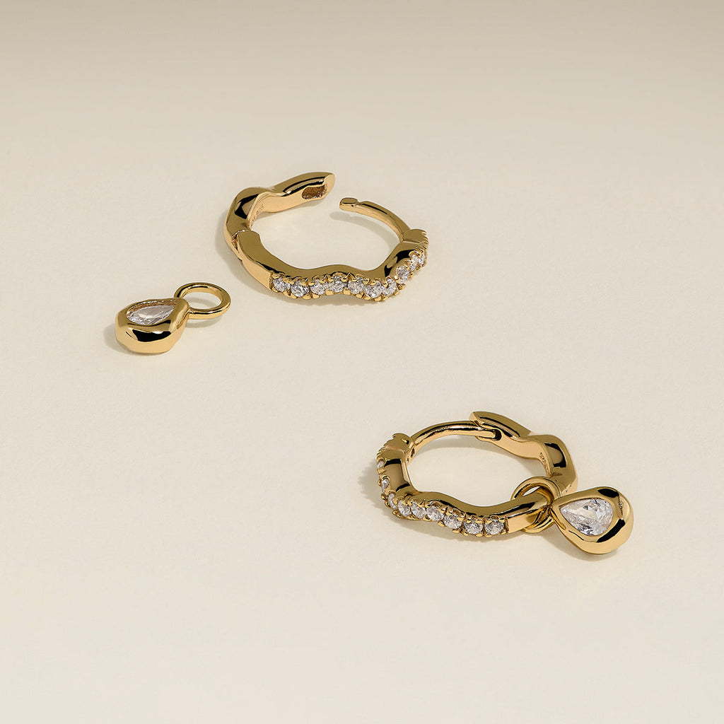 Scalloped Crystal Charm Huggies in Gold-Astrid &amp; Miyu