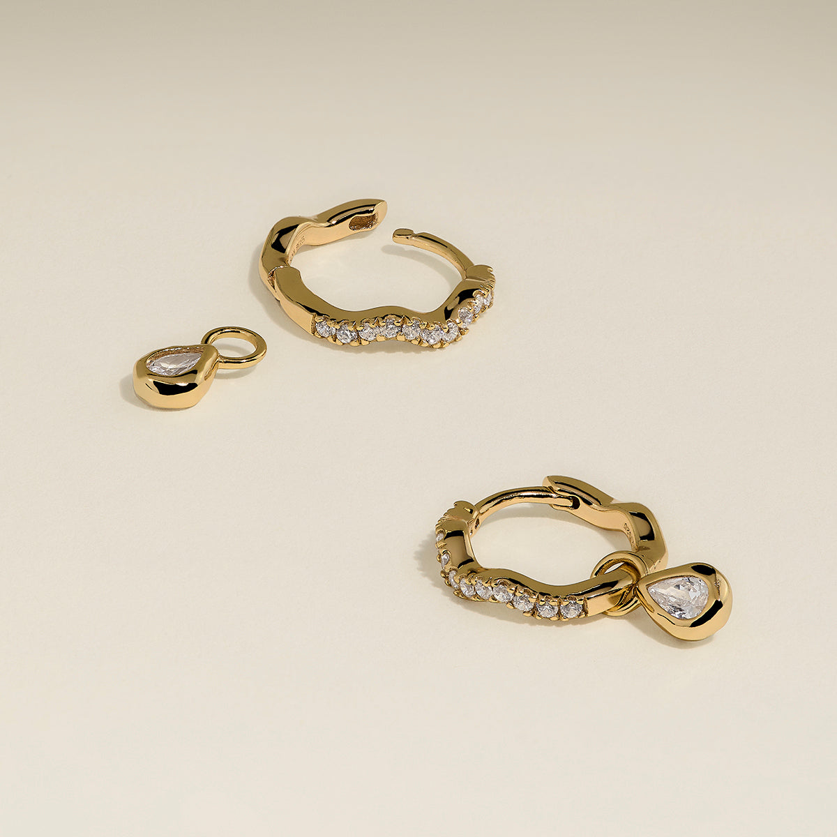 Scalloped Crystal Charm Huggies in Gold-Astrid &amp; Miyu