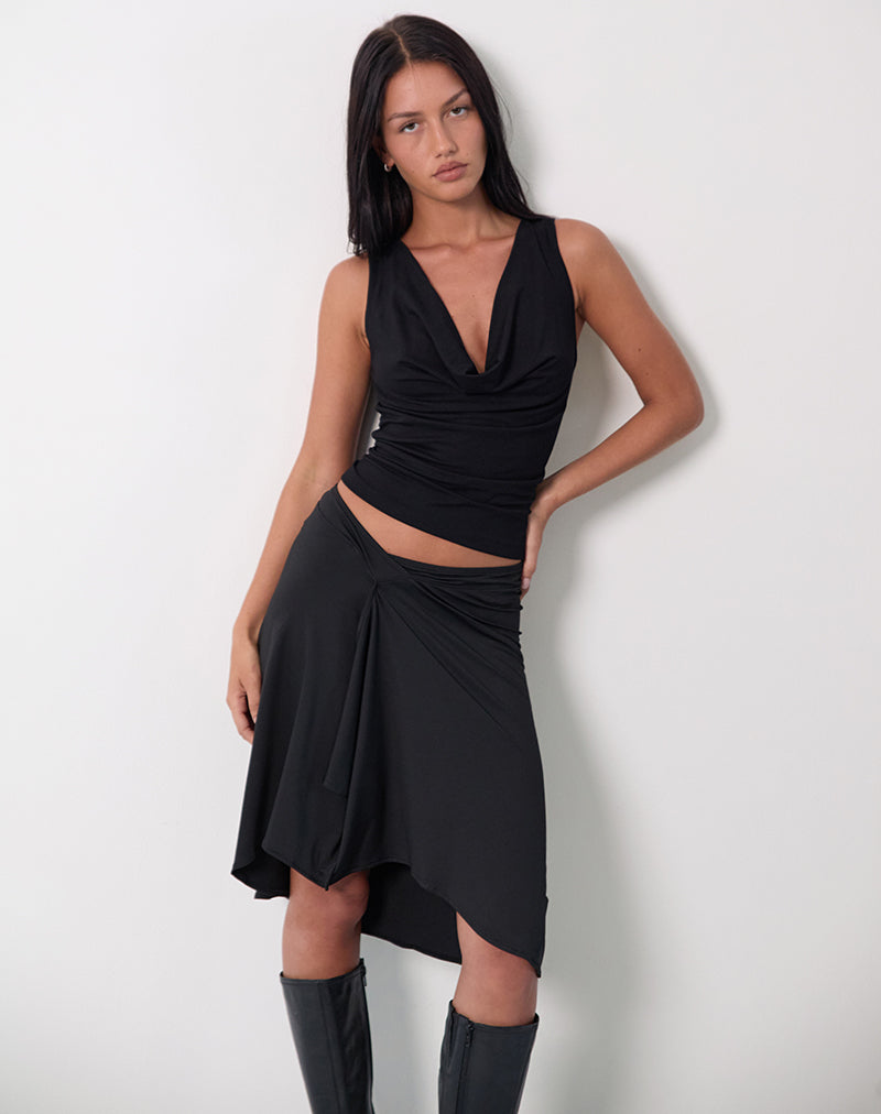 Falda Midi Volante Negra - Yina Studio