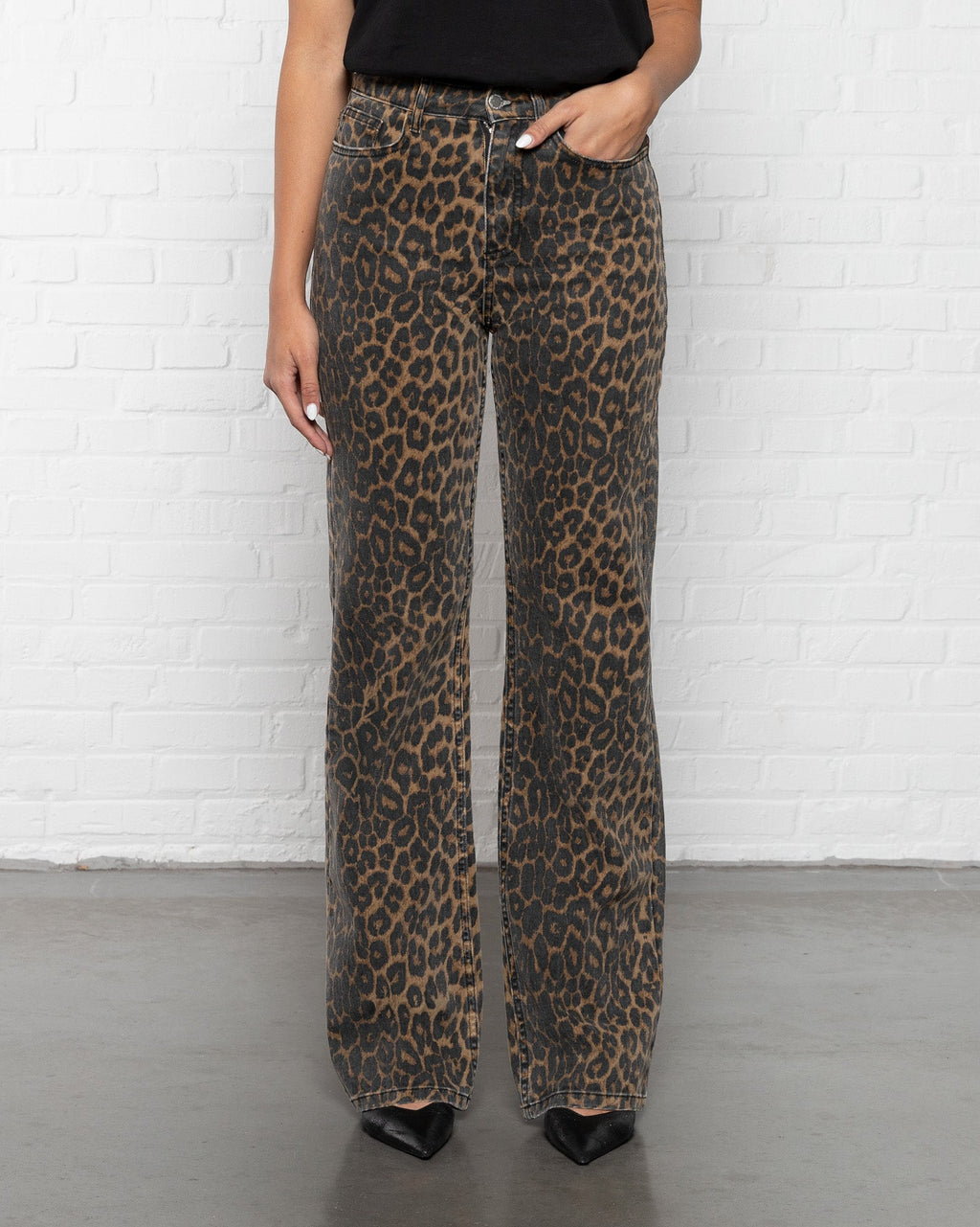 LEOPARD BOOTCUT JEANS ZWART