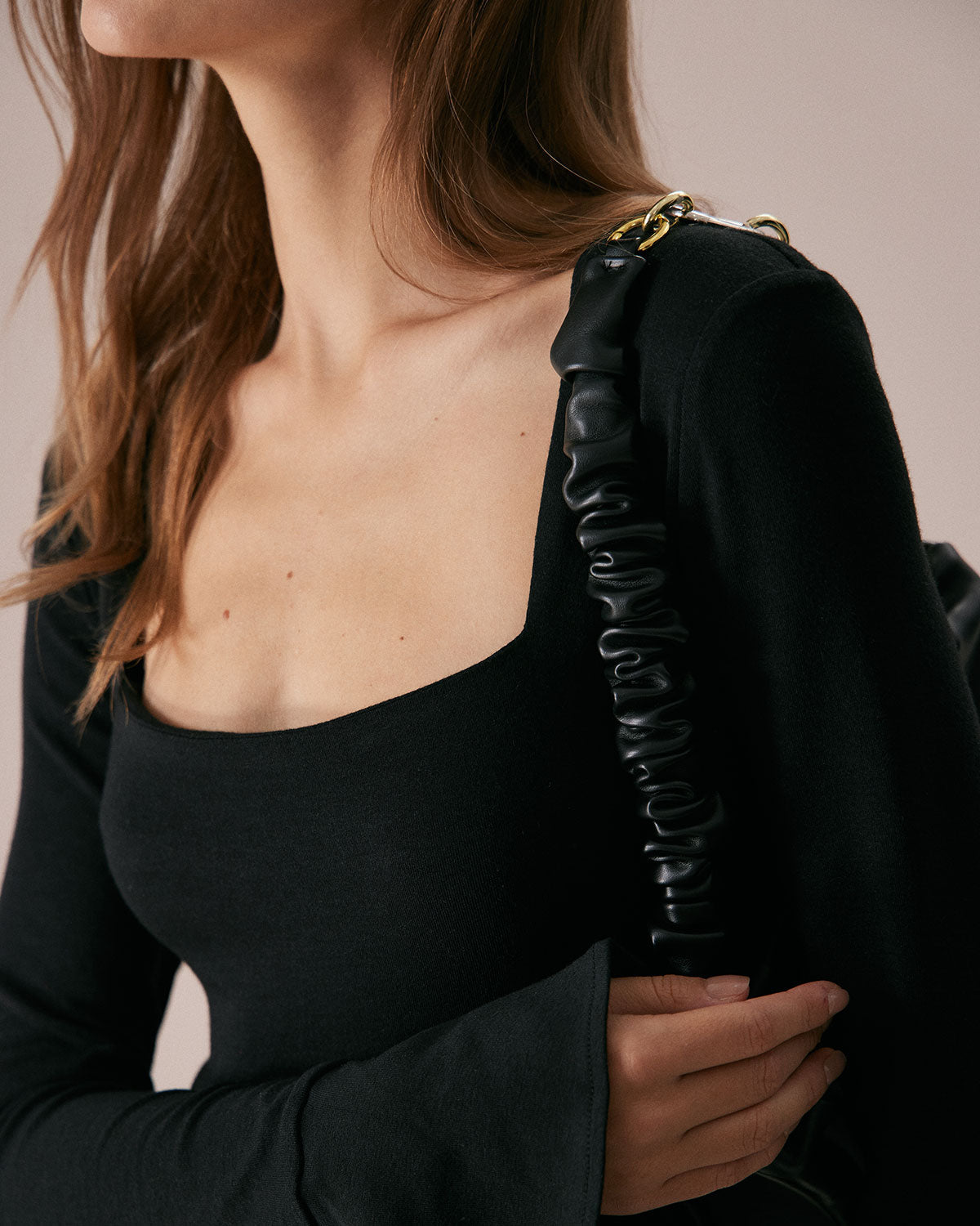 The Black Square Neck Slit Flare Sleeve Tee - RIHOAS - 04